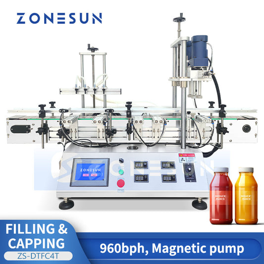 ZONESUN ZS-DTFC4T Tabletop Oil Beverage Bottle Filling and Capping Machine