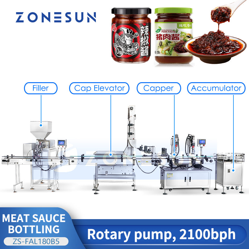 ZONESUN Meat Sauce Bottling Line Thick Paste Filling and Capping Machine ZS-FAL180B5