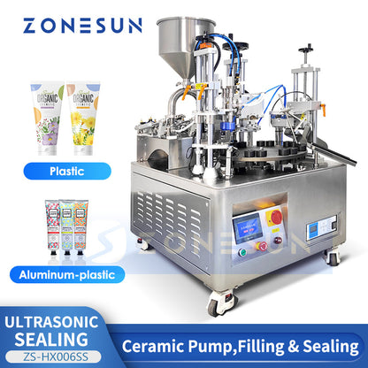 ZONESUN ZS-HX006SS Automatic 2 Nozzles Ceramic Pump Paste Tube Filling Ultrasonic Sealing Machine