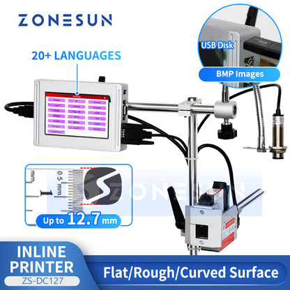 ZONESUN Inkjet Printer Date Coding Machine 12.7mm Code Production Line ZS-DC127