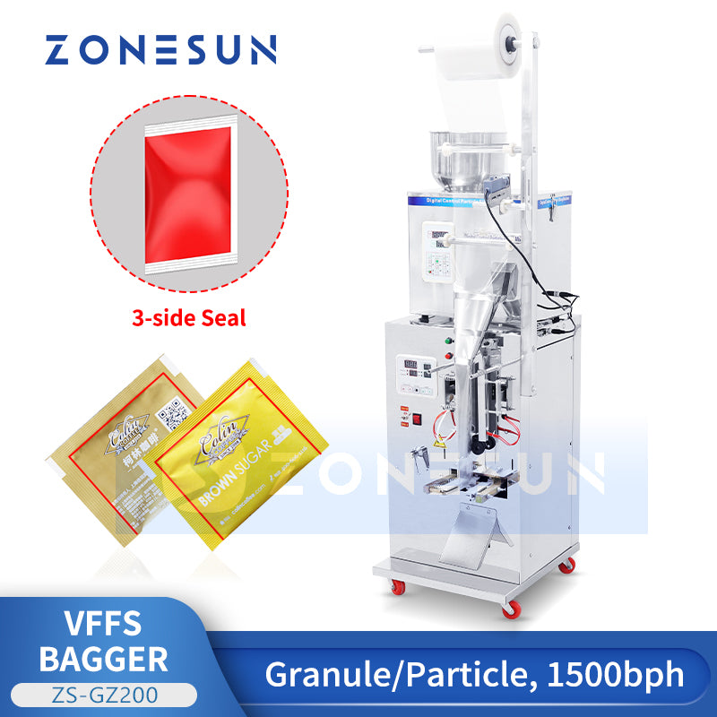 ZONESUN ZS-GZ200 Máquina de llenado de polvo de pesaje y máquina de sellado de tres lados con impresora de fecha