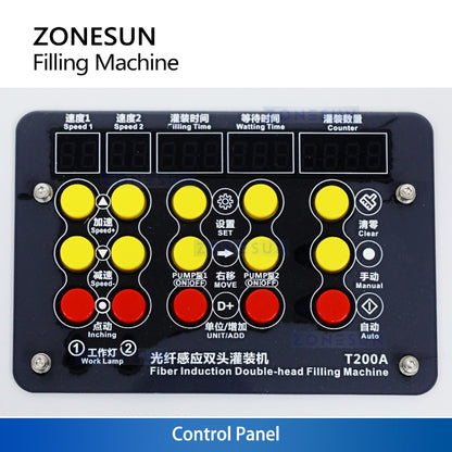 ZONESUN ZS-DPYT200L 5-500ml Máquina automática de llenado de líquidos de 2 cabezales con transportador más largo