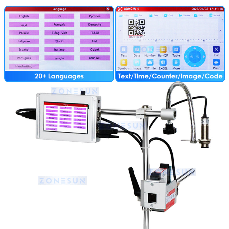 ZONESUN Inkjet Printer Date Coding Machine 12.7mm Code Production Line ZS-DC127