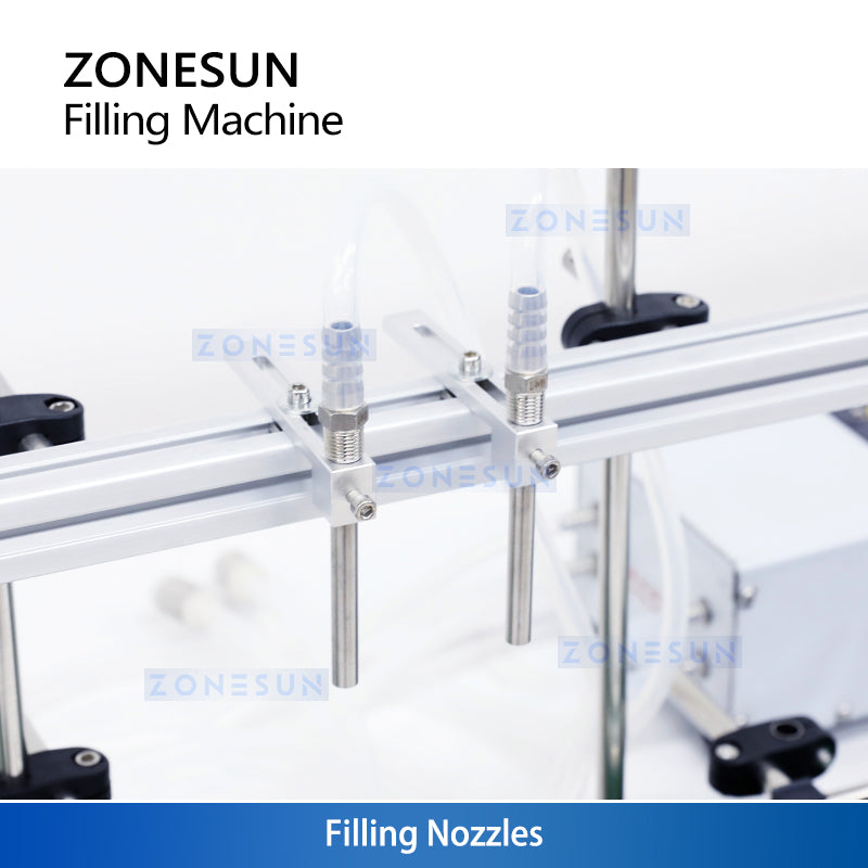 ZONESUN ZS-DPYT200L 5-500ml Automatic 2 Heads Liquid Filling Machine With Longer Conveyor