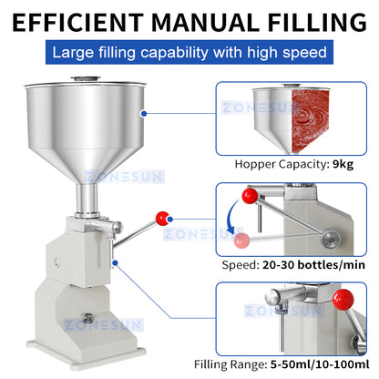 ZONESUN Manual Liquid Paste Filling Machine Shampoo Filler ZS-A03S