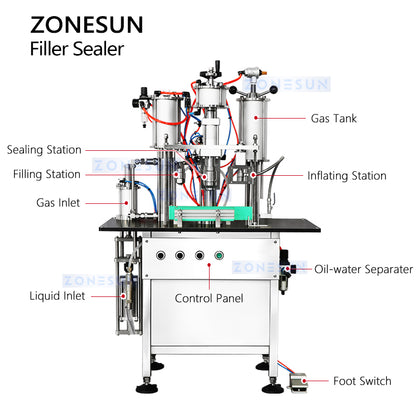 Máquina de llenado y sellado de líquidos para latas de aluminio en aerosol ZONESUN ZS-QWFS1 