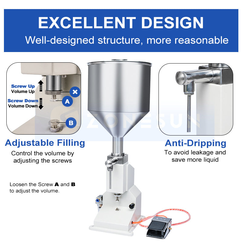 ZONESUN A02 Stainless Steel Pneumatic Paste Filling Machine