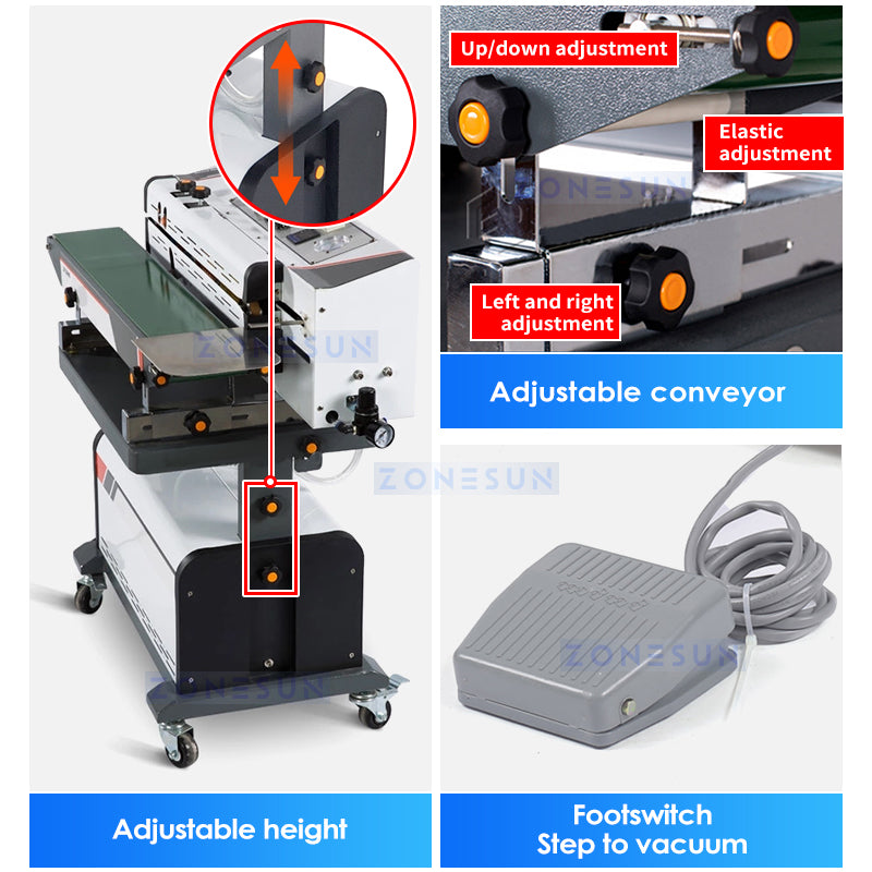 ZONESUN Horizontal Continuous Band Sealer Vacuum Sealing Machine ZS-FK1080B