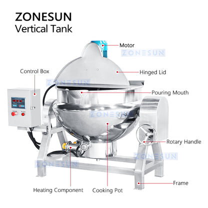 ZONESUN Industrial Cooker with Mixer and Heater Agitator for Meat Food Precooked Meals ZS-CG200L