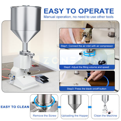 ZONESUN A02 Stainless Steel Pneumatic Paste Filling Machine