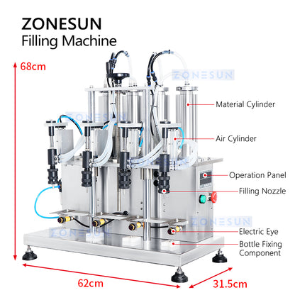 ZONESUN ZS-YTZL500 Semi-automatic 4 Nozzles Vacuum Liquid Perfume Filling Machine