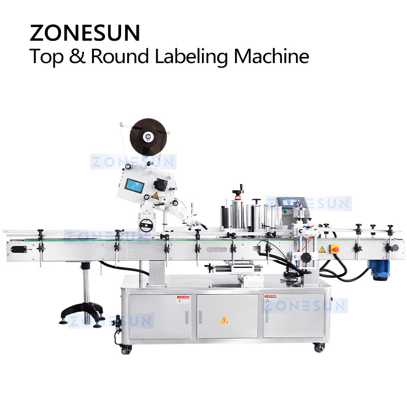 ZONESUN Automatic Labeling Machine Bottle Top and Body Label Applicator ZS-TB822P