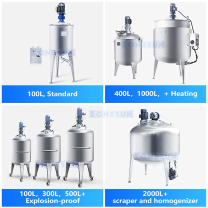 ZONESUN Mixing Tank With Agitator Stirring Blending Vessel Emulsifier ZS-MB100L