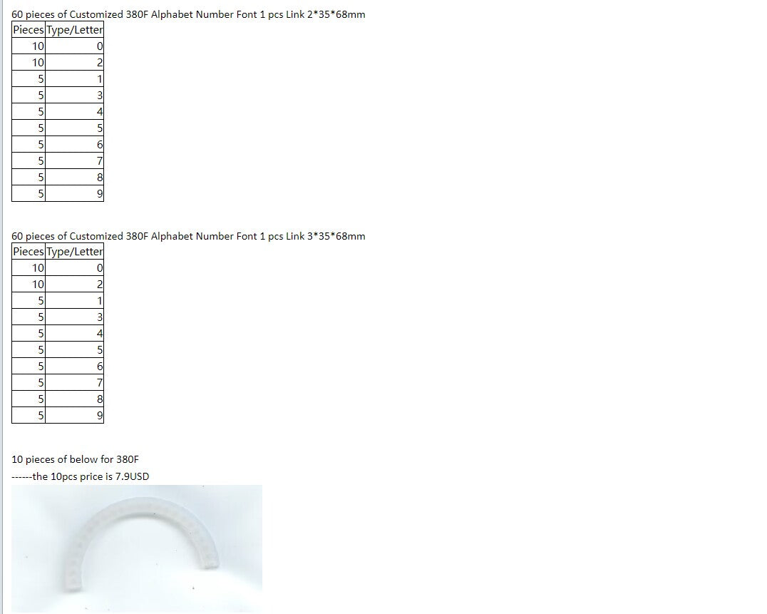 ZONESUN Customized Link For 380F Number and Accessory