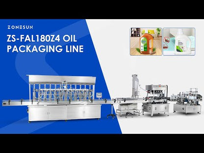 ZONESUN ZS-FAL180Z4 5L Oil Filling Capping Round Flat Bottle Double Labeling Production Line