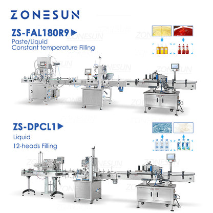 ZONESUN ZS-FAL180R9/ZS-DPCL1 Línea de producción de etiquetado, tapado, llenado automático personalizado 