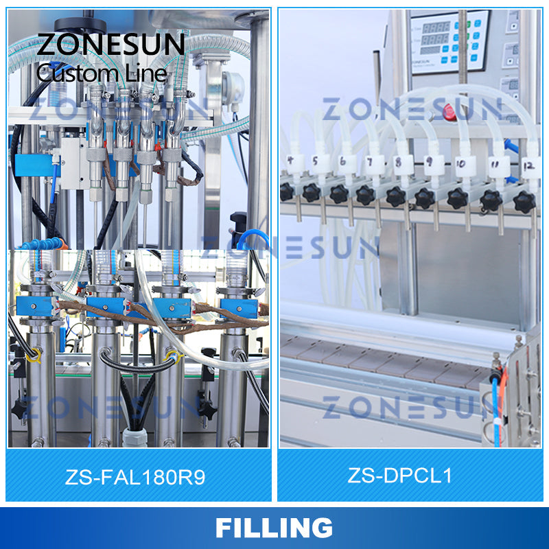 ZONESUN ZS-FAL180R9/ZS-DPCL1 Custom Automaitc Filling Capping Labeling Production Line