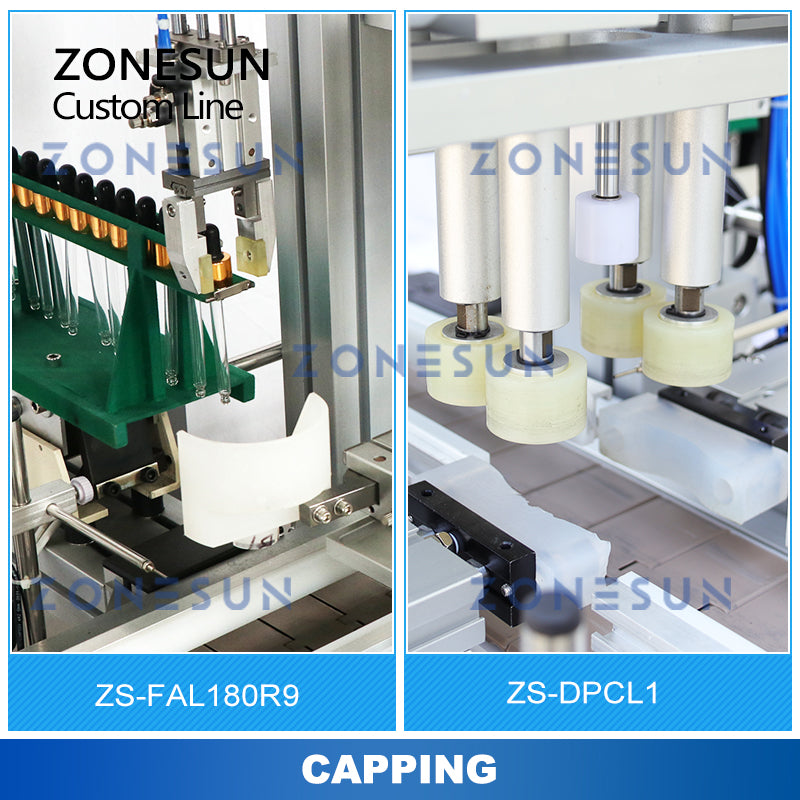 ZONESUN ZS-FAL180R9/ZS-DPCL1 Línea de producción de etiquetado, tapado, llenado automático personalizado 