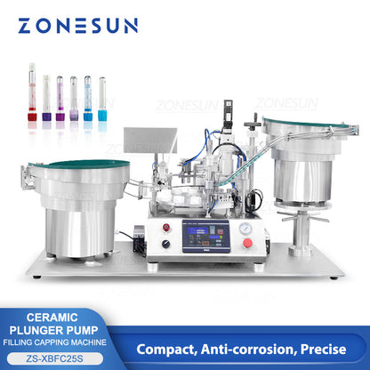 ZONESUN ZS-XBFC25S Máquina automática de tapado de llenado de líquidos con bomba de cerámica con alimentador 