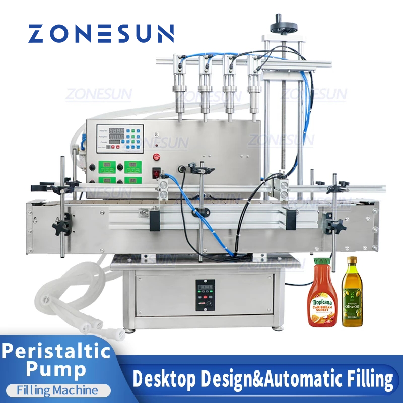 ZONESUN ZS-DTPP4E Máquina neumática de llenado de líquidos con bomba peristáltica de 4 boquillas 