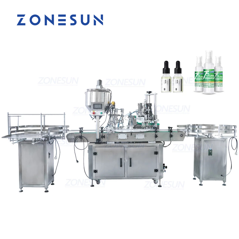 ZONESUN Small Bottle Liquid Filling And Capping Machine With Bottle Unscrambler