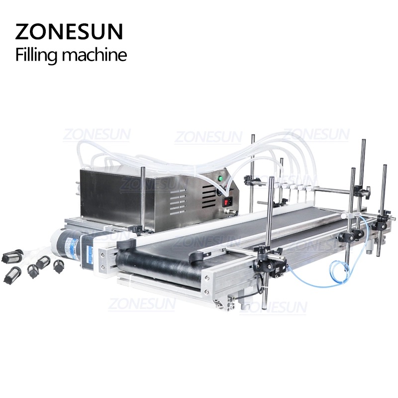 ZONESUN ZS-DTPP6B Desktop 6 Heads Peristaltic Pump Liquid Filling Machine With Conveyor