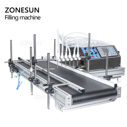 ZONESUN ZS-DTPP6B Desktop 6 Heads Peristaltic Pump Liquid Filling Machine With Conveyor