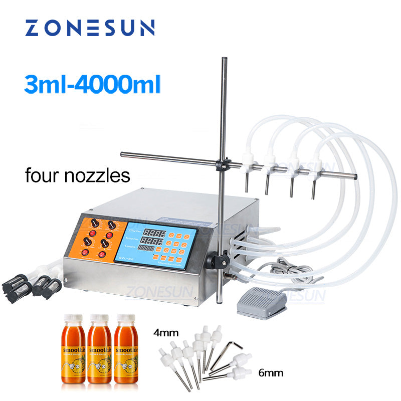 ZONESUN 4 Nozzles Diaphragm Pump Liquid Filling Machine