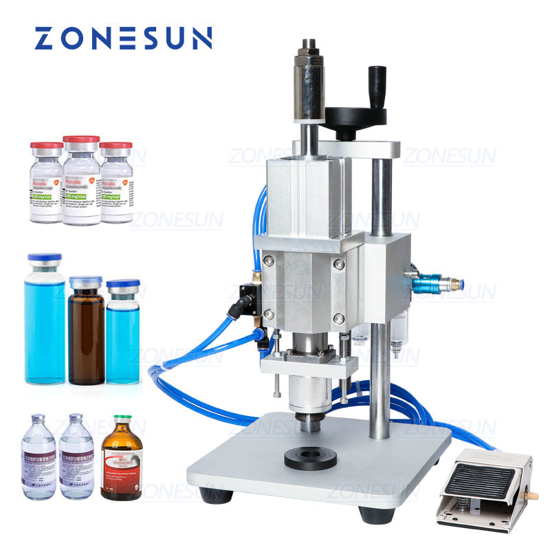 ZONESUN 13/15/20mm Pneumatic Penicillin Vial Bottle Plastic And Aiuminium Capping Machine