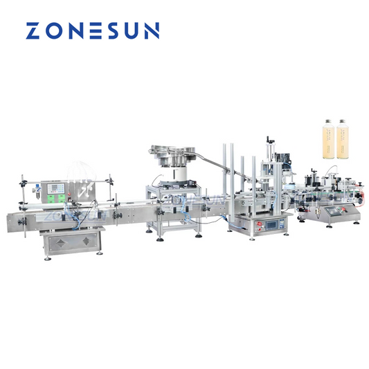 ZONESUN ZS-FAL180C5 Máquina de llenado, tapado y etiquetado de líquidos con 4 boquillas de escritorio con tazón vibratorio