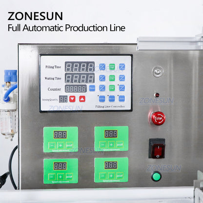 ZONESUN Tabletop 4 Boquillas Bomba peristáltica Máquina de etiquetado, llenado y tapado con descifrador de botellas