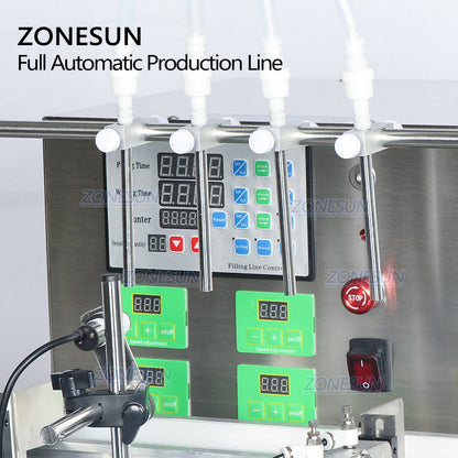 ZONESUN ZS-FAL180C5 Desktop 4 Nozzles Liquid Filling Capping And Labeling Machine With Vibratory Bowl