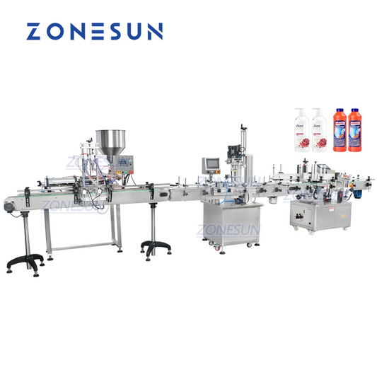 ZONESUN ZS-FAL180R9 Máquina de etiquetado, llenado, tapado y llenado de botellas redondas de 2 cabezales completamente automática