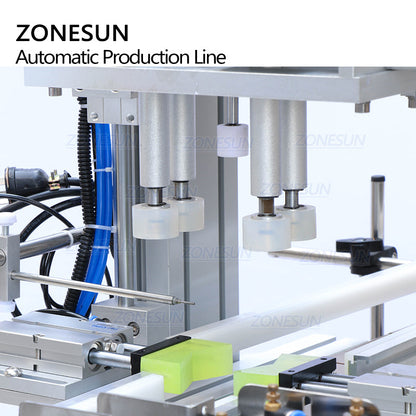 ZONESUN Custom 4 cabezales Servo Llenado de líquidos Tapado y etiquetadora plana cuadrada