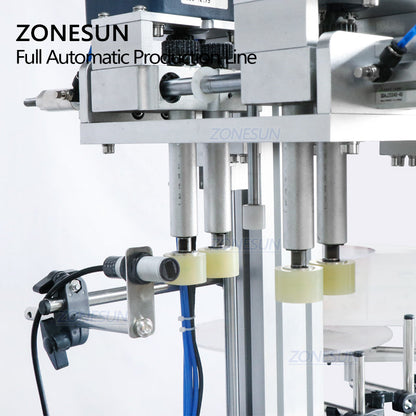 ZONESUN Desktop 4 Nozzles Liquid Filling Capping And Positioning Round Bottle Labeling Machine