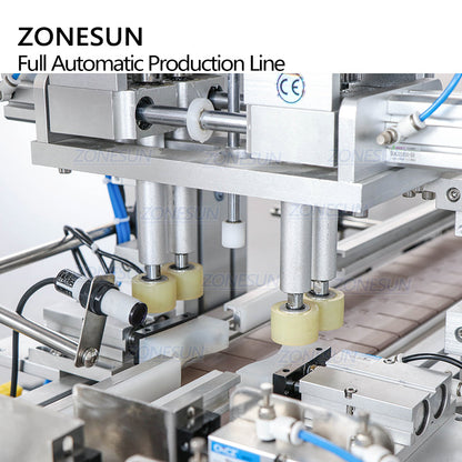 ZONESUN Totalmente automático 4 cabezales Bomba magnética Botellas redondas Líquido Llenado Tapado Máquina de etiquetado