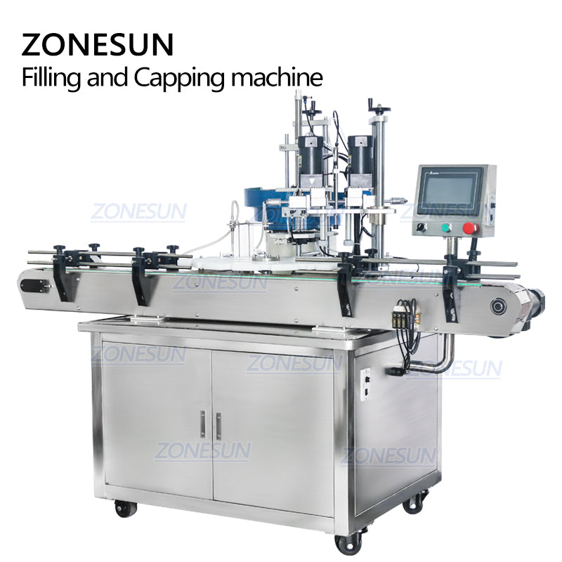 ZONESUN ZS-AFC1 Automatic 2 Heads Rotary Liquid Filling And Capping Machine With Cap Feeder