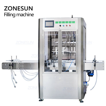 ZONESUN ZS-VTMP80D Custom 6 Heads Magnetic Pump Liquid Filling Machine With Dust Cover