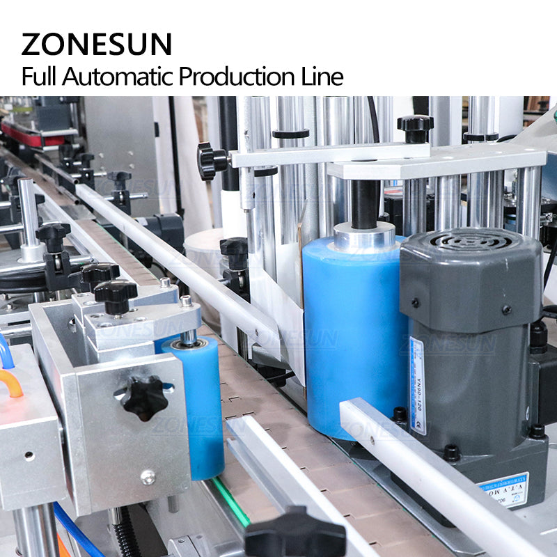 ZONESUN Máquina de etiquetado de botellas redondas con tapa y llenado de líquidos servo de 4 cabezales