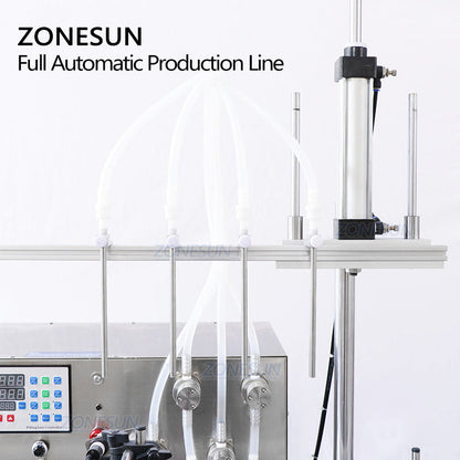 ZONESUN Pequeña bomba magnética automática Llenado de líquidos Tapado Máquina de etiquetado de botellas redondas