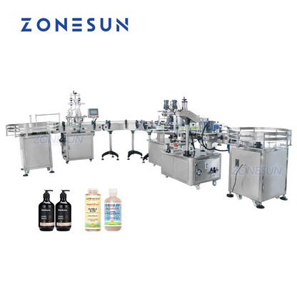 ZONESUN ZS-FAL180R4 Piston Liquid Filling Capping Labeling Machine With U Shape Conveyor Belt