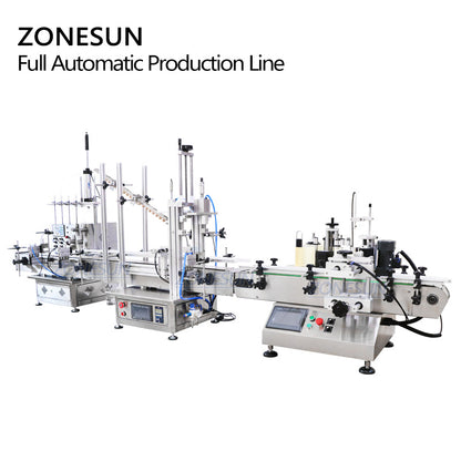 ZONESUN Pequeña bomba magnética automática Llenado de líquidos Tapado Máquina de etiquetado de botellas redondas