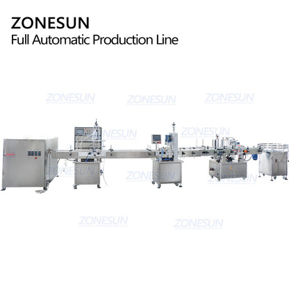 ZONESUN Fully Automatic 4 Heads Magnetic Pump Round Bottles Liquid Filling Capping Labeling Machine