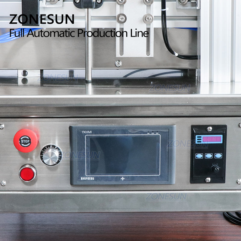 ZONESUN Desktop 4 Nozzles Liquid Filling Capping And Positioning Round Bottle Labeling Machine