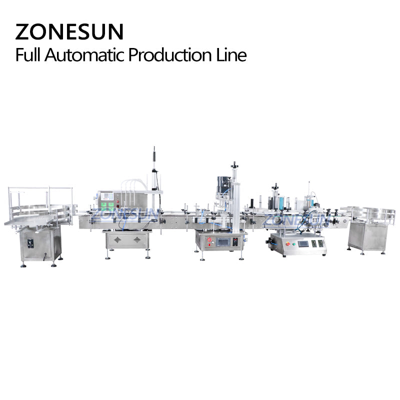 ZONESUN Tabletop 4 Boquillas Bomba peristáltica Máquina de etiquetado, llenado y tapado con descifrador de botellas