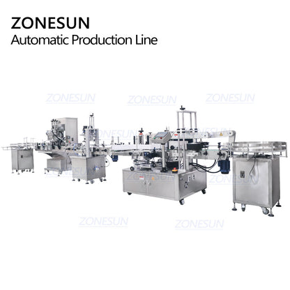 ZONESUN Custom 4 Heads Servo Liquid Filling Capping And Square Flat Labeling Machine