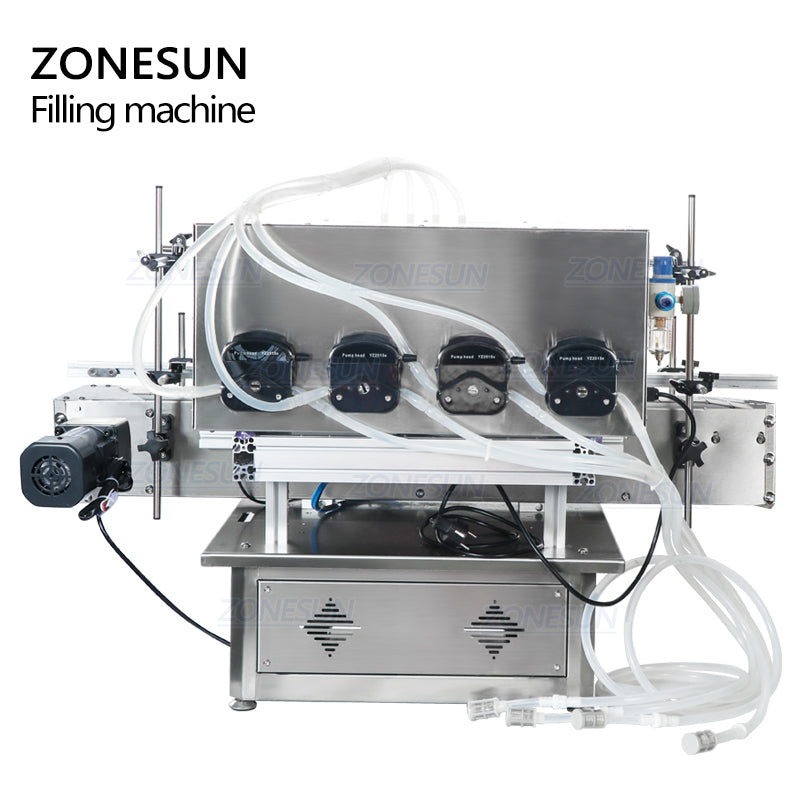 ZONESUN ZS-DTPP4C 4 Heads Peristaltic Pump Liquid Filling Machine With Conveyor