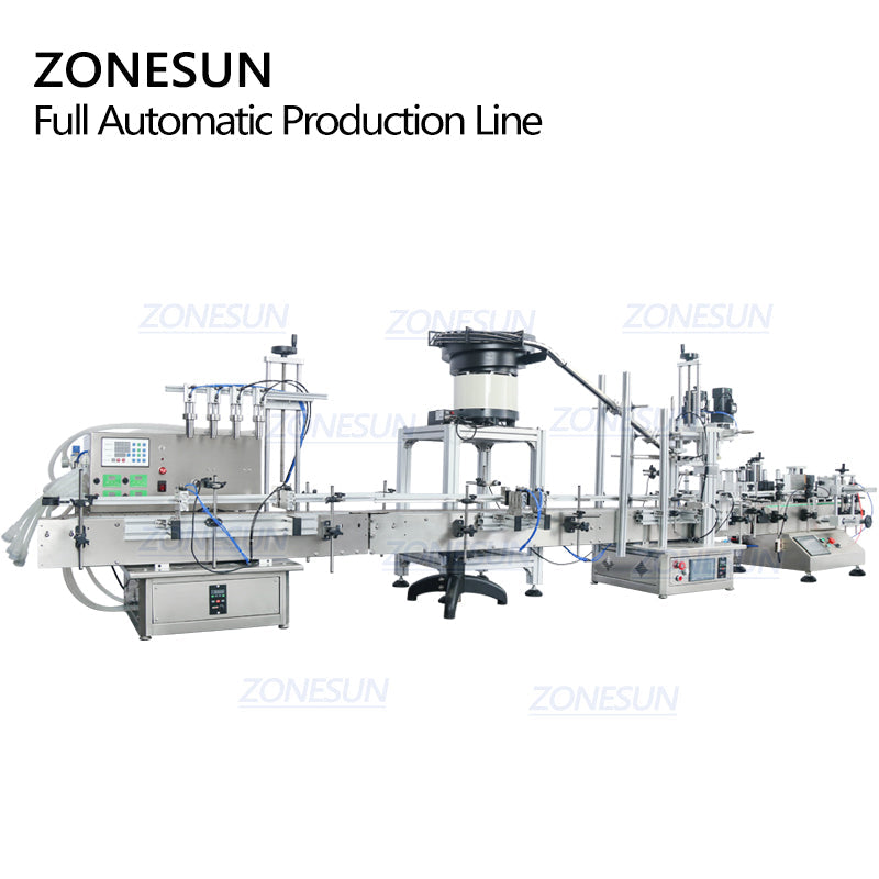 ZONESUN 4 Nozzles Liquid Filling Capping Labeling Machine With Cap Feeder