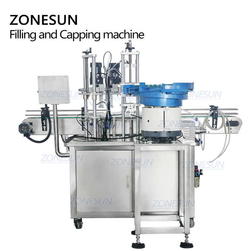 ZONESUN ZS-AFC1 Automatic 2 Heads Rotary Liquid Filling And Capping Machine With Cap Feeder