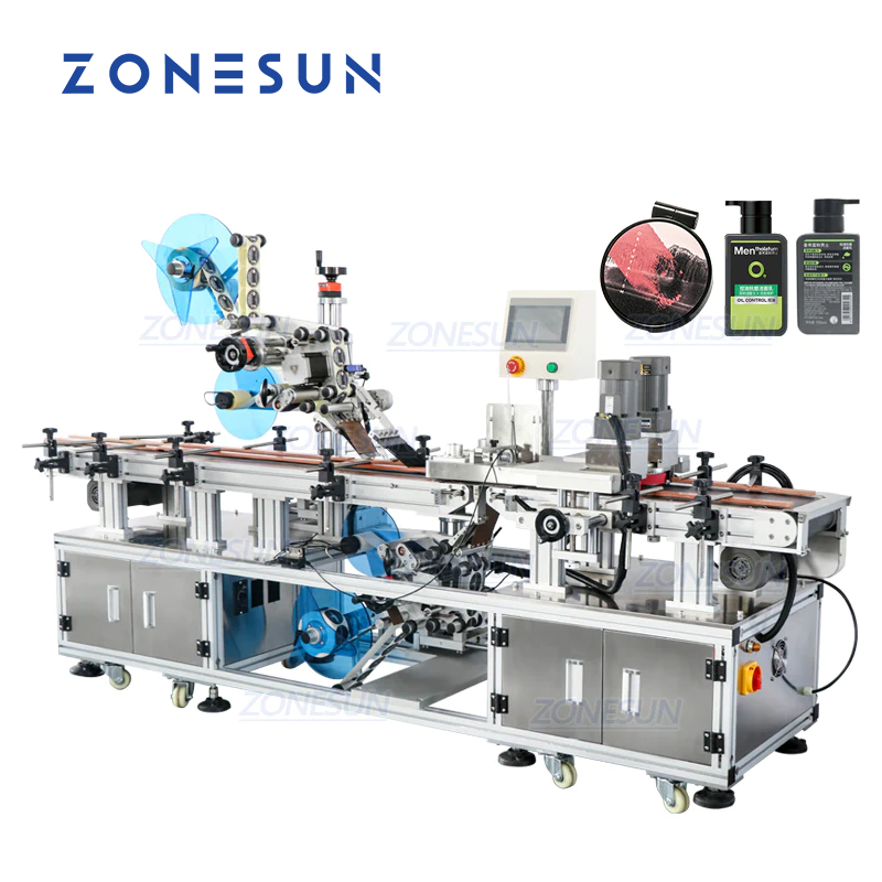 ZONESUN ZS-TB113B Máquina automática de etiquetado superior e inferior de superficie de botella plana de doble cara